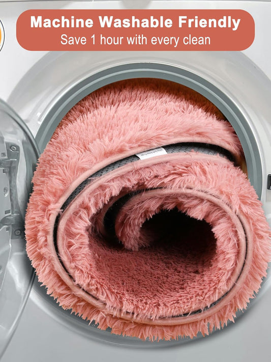 Baby Pink round Area Rugs 6Ft, Fluffy Soft Bedroom Circle Rug for Kids Girls Boys Teen Room, Kawaii Plush Shaggy Floor Carpet Mats for Dorm Nursery Living Room Playroom Home Decor