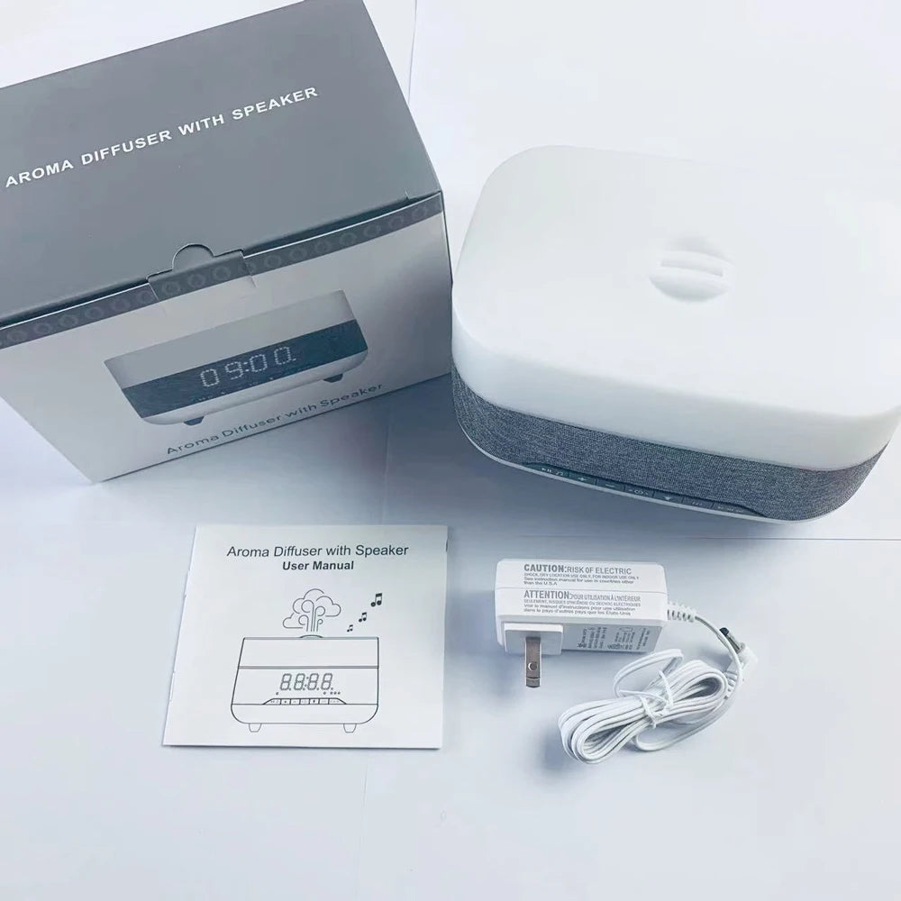 Essential Oil Aroma Diffuser Air Humidifier 300ML Ultrasonic Mist Maker Night Light Bluetooth-Compatible Audio Alarm Clock Home