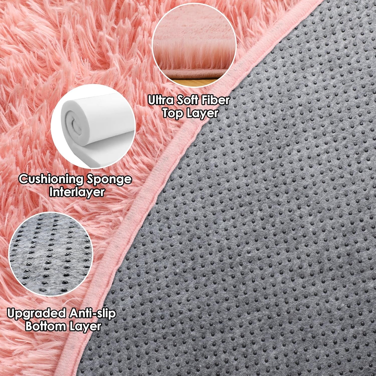 Baby Pink round Area Rugs 6Ft, Fluffy Soft Bedroom Circle Rug for Kids Girls Boys Teen Room, Kawaii Plush Shaggy Floor Carpet Mats for Dorm Nursery Living Room Playroom Home Decor
