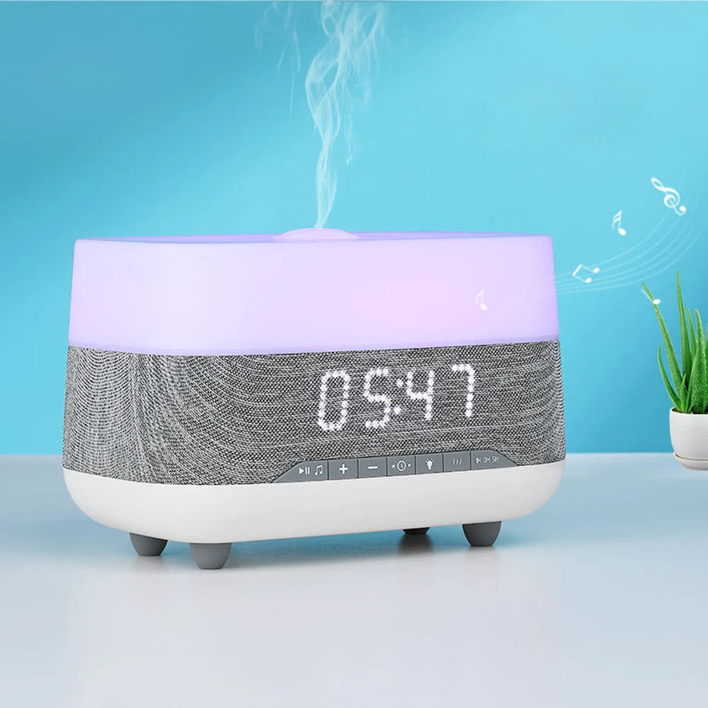 Essential Oil Aroma Diffuser Air Humidifier 300ML Ultrasonic Mist Maker Night Light Bluetooth-Compatible Audio Alarm Clock Home