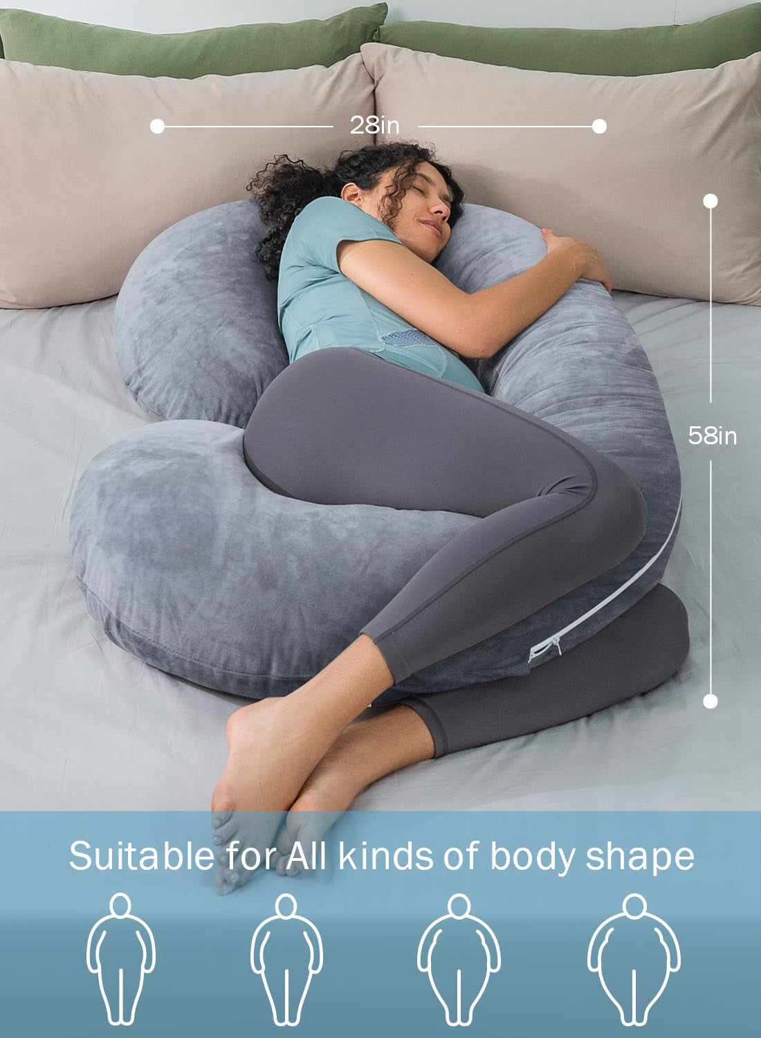 Pregnancy Pillow,Maternity Body Pillow with Velvet Cover,C Shaped Body Pillow for Sleeping (Grey)