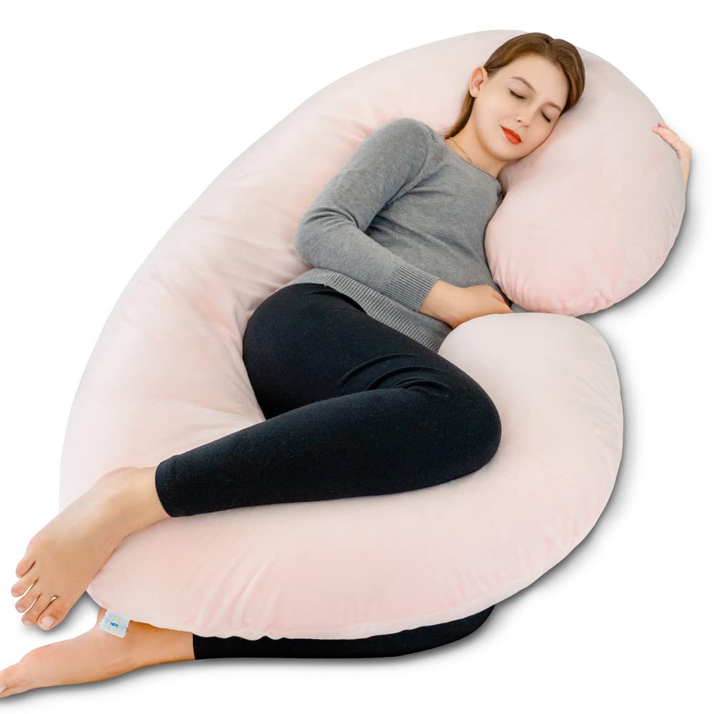 Pregnancy Pillow,Maternity Body Pillow with Velvet Cover,C Shaped Body Pillow for Sleeping (Grey)