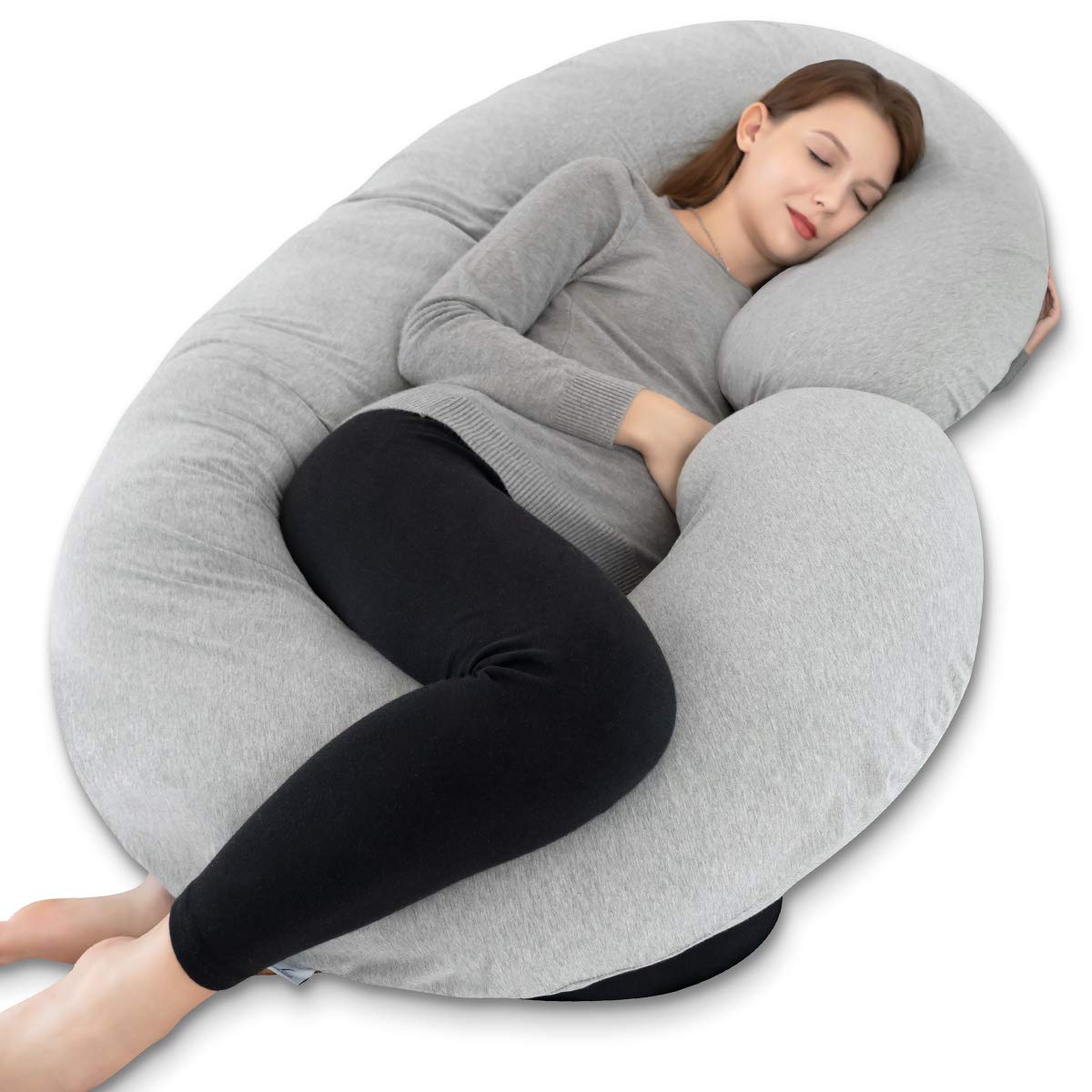Pregnancy Pillow,Maternity Body Pillow with Velvet Cover,C Shaped Body Pillow for Sleeping (Grey)