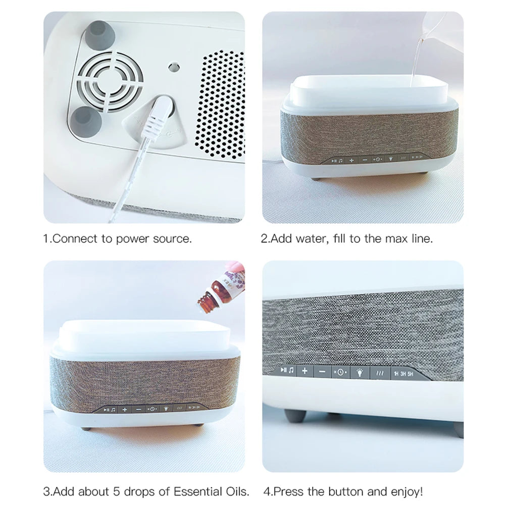 Essential Oil Aroma Diffuser Air Humidifier 300ML Ultrasonic Mist Maker Night Light Bluetooth-Compatible Audio Alarm Clock Home