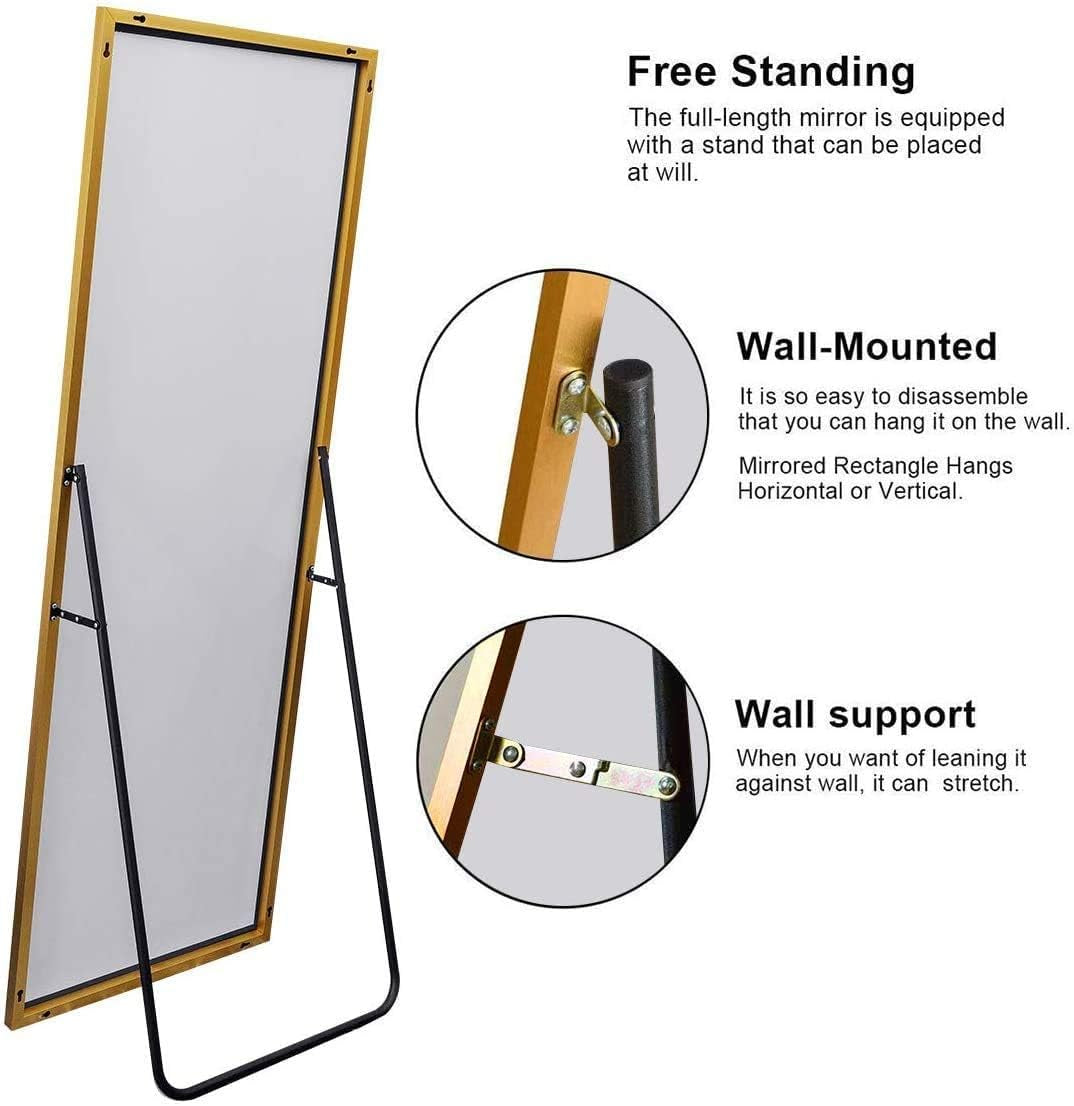 Full Length Mirror with Stand, 70"×26" Hanging, Leaning or Standing Mirror, Wall-Mounted Full Body for Bedroom, Living Room, Dressing Room Home Decor - Gold