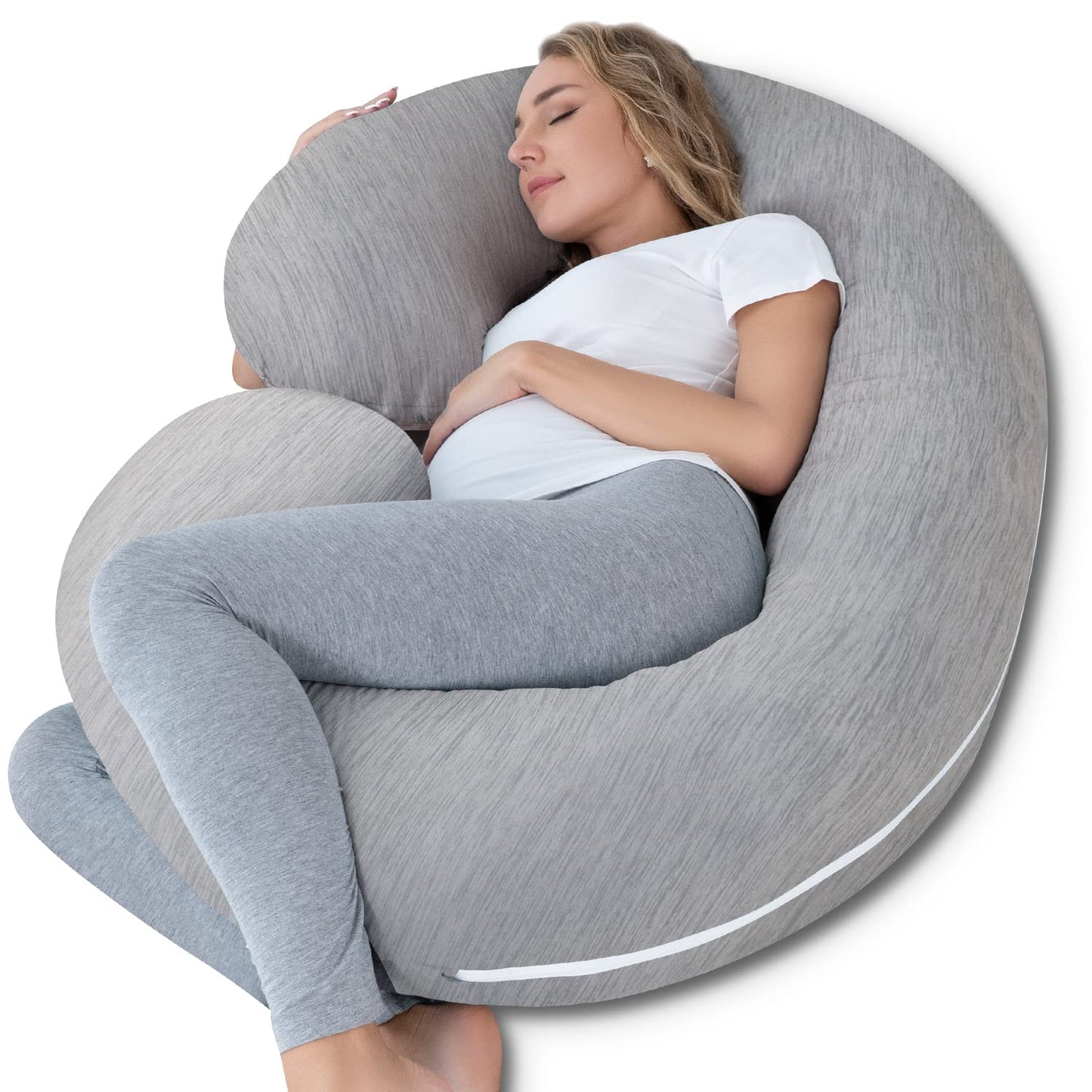 Pregnancy Pillow,Maternity Body Pillow with Velvet Cover,C Shaped Body Pillow for Sleeping (Grey)