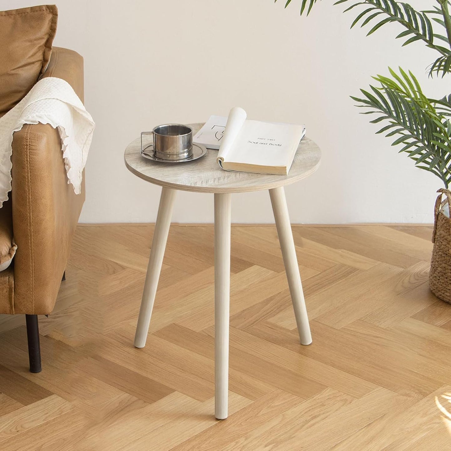 round Side/ End Table, Accent Nightstand Modern for Living Room Bedroom Office Small Spaces, 16''D X 19.5''H (White)