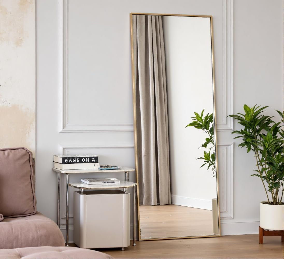 Full Length Mirror with Stand, 70"×26" Hanging, Leaning or Standing Mirror, Wall-Mounted Full Body for Bedroom, Living Room, Dressing Room Home Decor - Gold