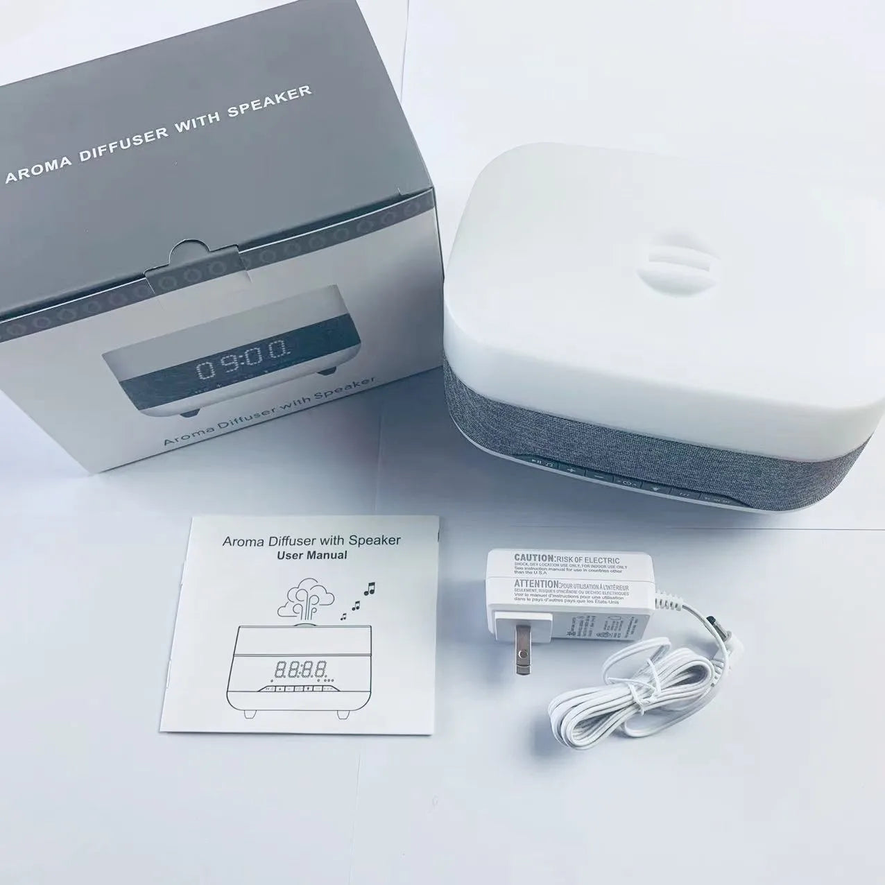 Essential Oil Aroma Diffuser Air Humidifier 300ML Ultrasonic Mist Maker Night Light Bluetooth-Compatible Audio Alarm Clock Home