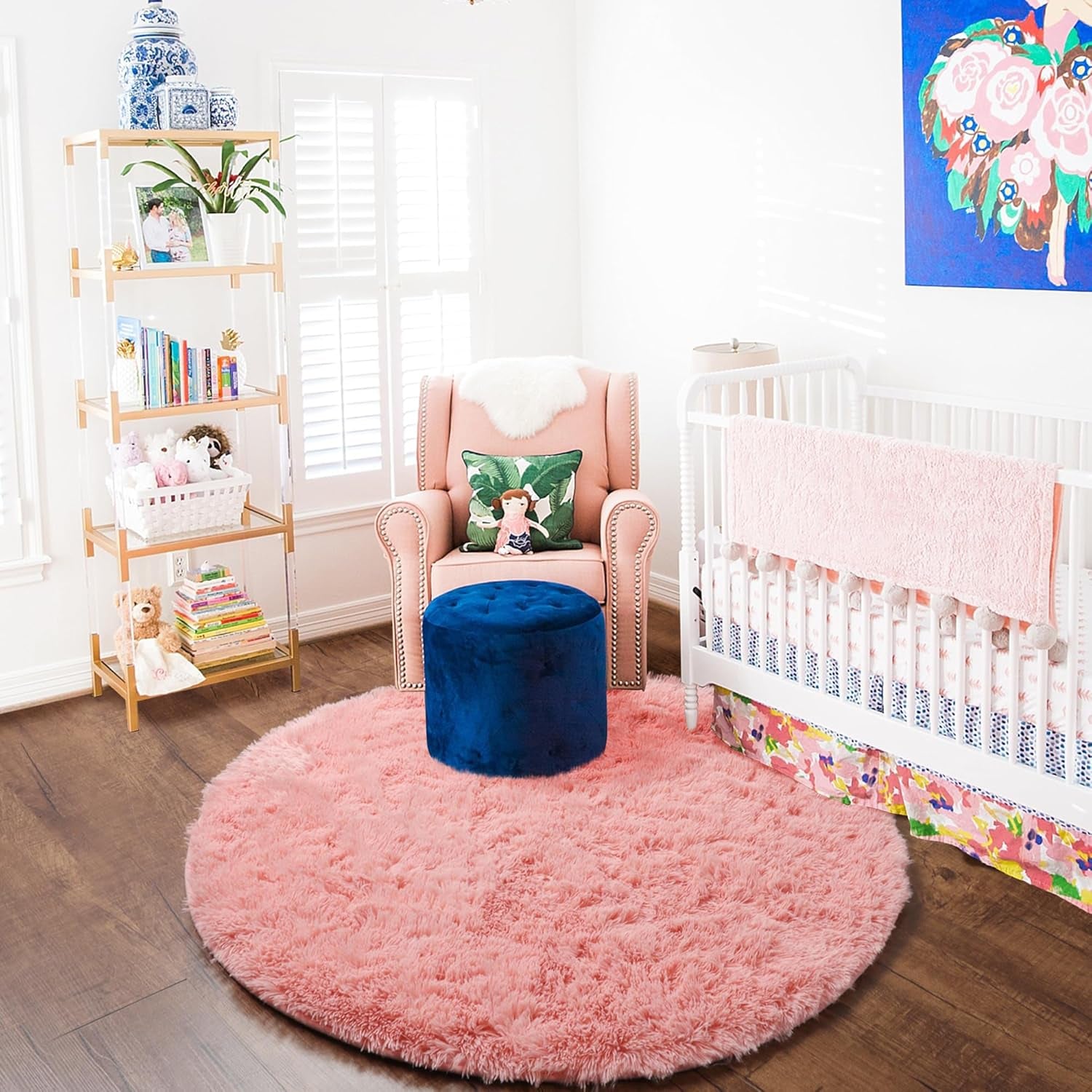 Baby Pink round Area Rugs 6Ft, Fluffy Soft Bedroom Circle Rug for Kids Girls Boys Teen Room, Kawaii Plush Shaggy Floor Carpet Mats for Dorm Nursery Living Room Playroom Home Decor